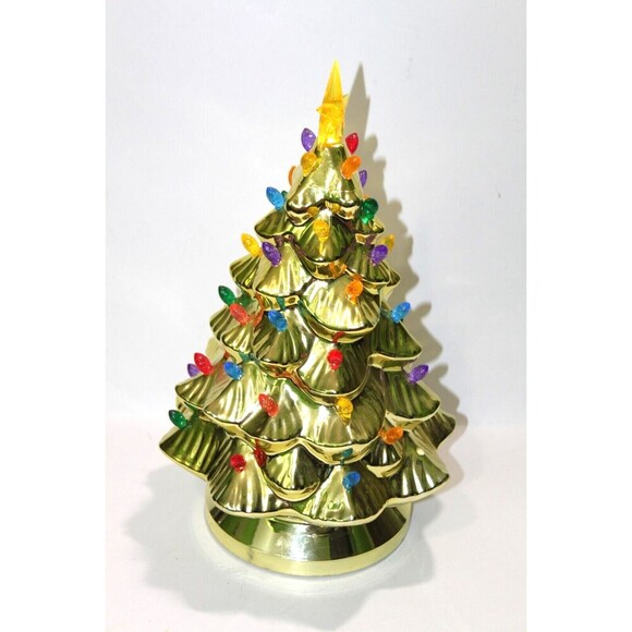 Mr. Christmas Gold Metallic Lights Up Plastic Tree Ornament Battery Works 14"x6" - Picture 11 of 11